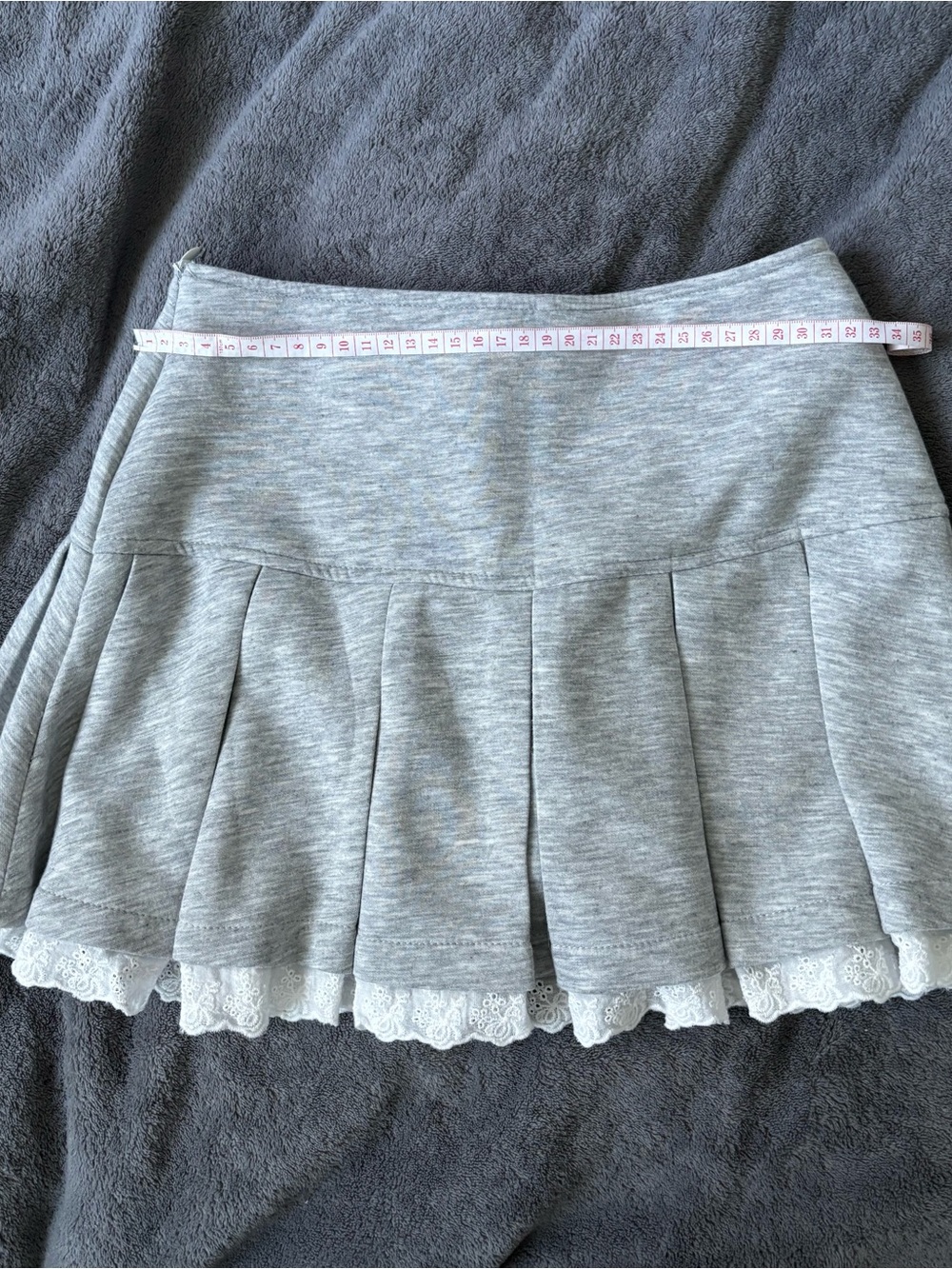 Gray Pleated Lace-Trim Skirt - Women's